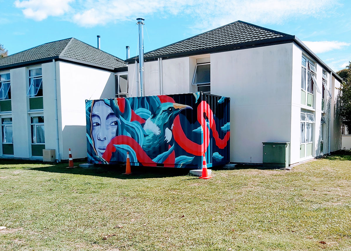 An example of artwork applied to a containerised boiler at the University of Waikato..